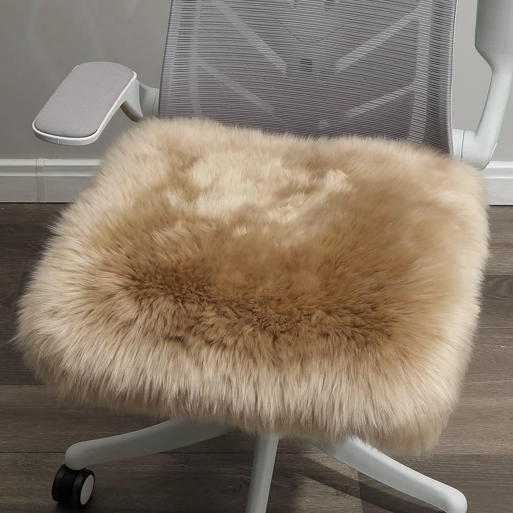LLB Sheepskin Chair Pads - Office & Dining Room Chair Cushion - Tan, 16.5" Round (Pack of 1)