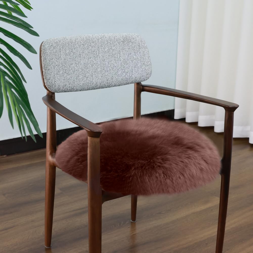 IRIWOOL Round Fur Sheepskin Chair Cover Seat Cushion Pad Super Soft Area Rugs for Living Bedroom Sofa (Gray Tip, Round 16.5" (Pack of 1))