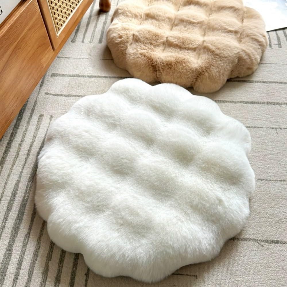 Round Chair Cushions Plush Chair Pads Memory Foam Seat Cushion Bubble Rabbit Fluff Seat Pad for Home Office Kitchen Dining Chairs (Khaki, 18 inch)