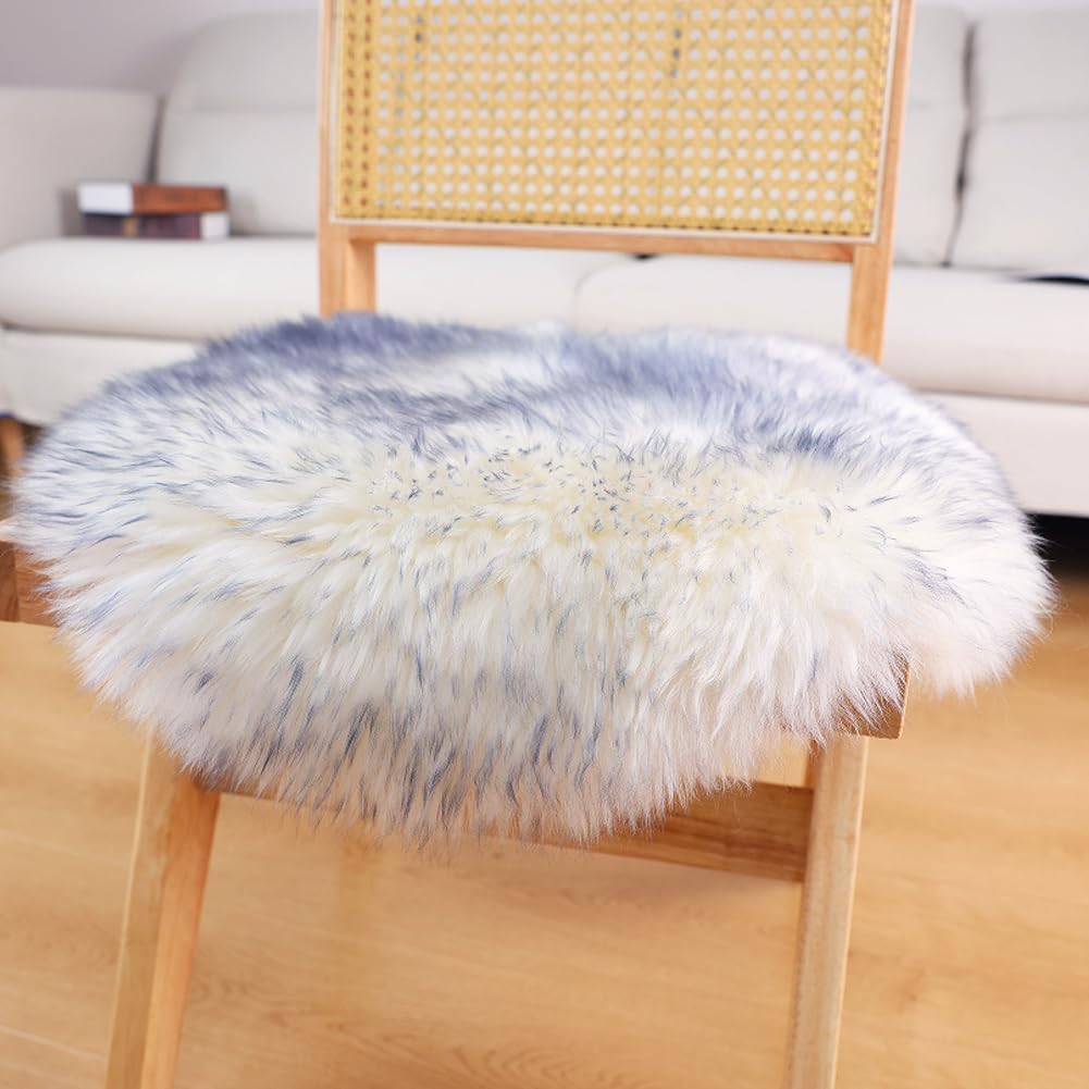 IRIWOOL Round Fur Sheepskin Chair Cover Seat Cushion Pad Super Soft Area Rugs for Living Bedroom Sofa (Gray Tip, Round 16.5" (Pack of 1))