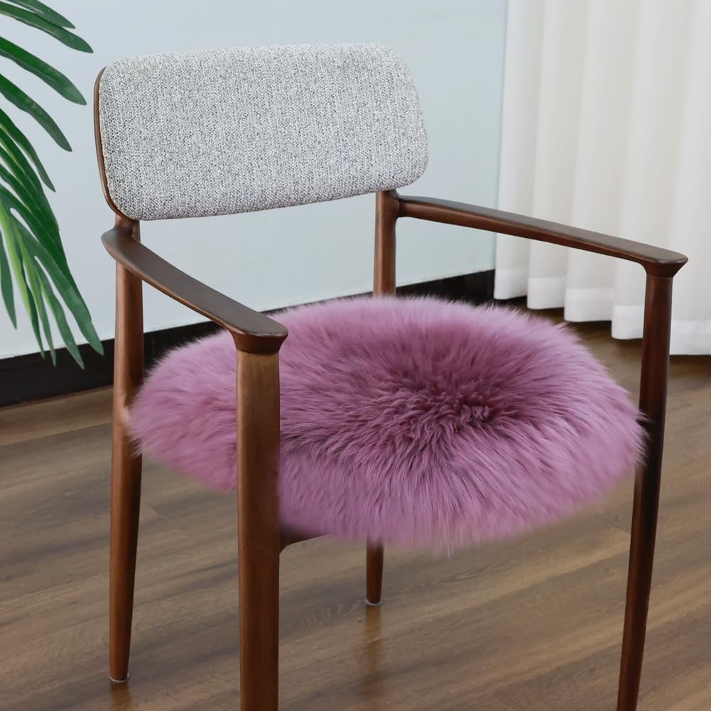 IRIWOOL Round Fur Sheepskin Chair Cover Seat Cushion Pad Super Soft Area Rugs for Living Bedroom Sofa (Gray Tip, Round 16.5" (Pack of 1))