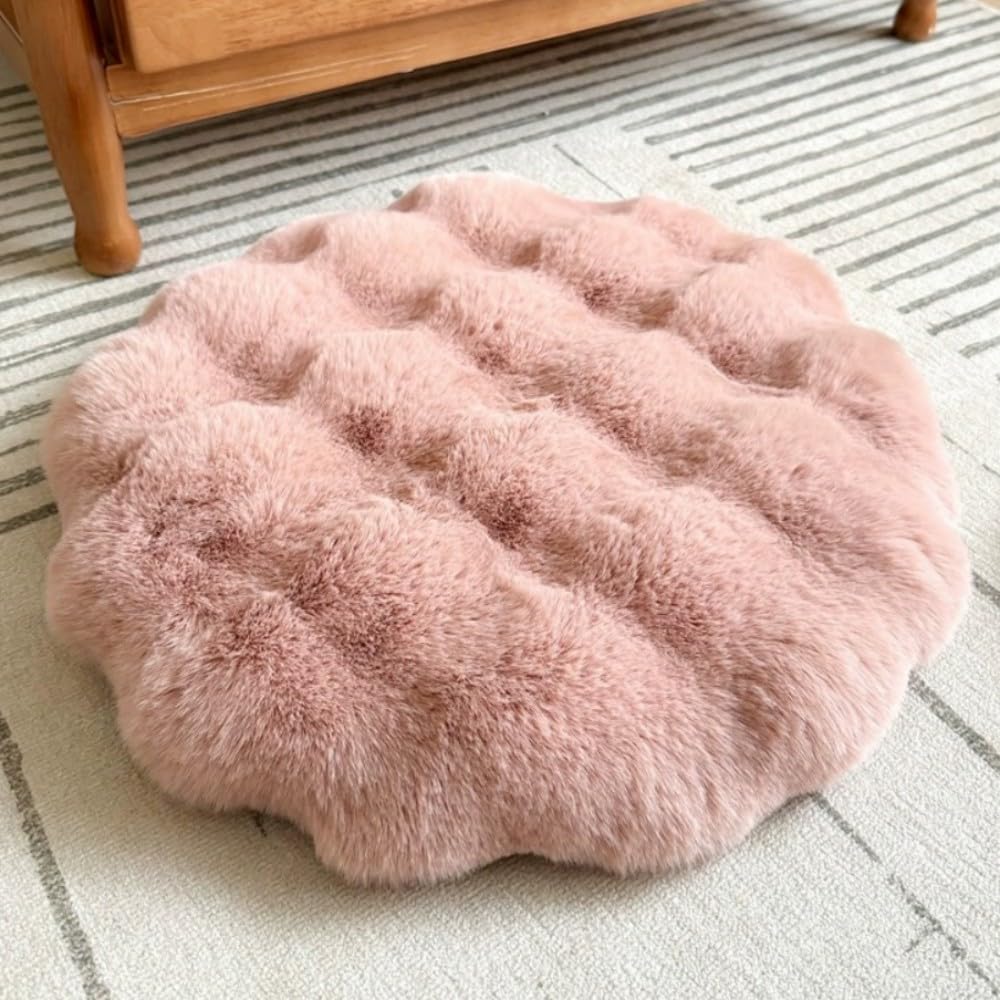 Round Chair Cushions Plush Chair Pads Memory Foam Seat Cushion Bubble Rabbit Fluff Seat Pad for Home Office Kitchen Dining Chairs (Khaki, 18 inch)