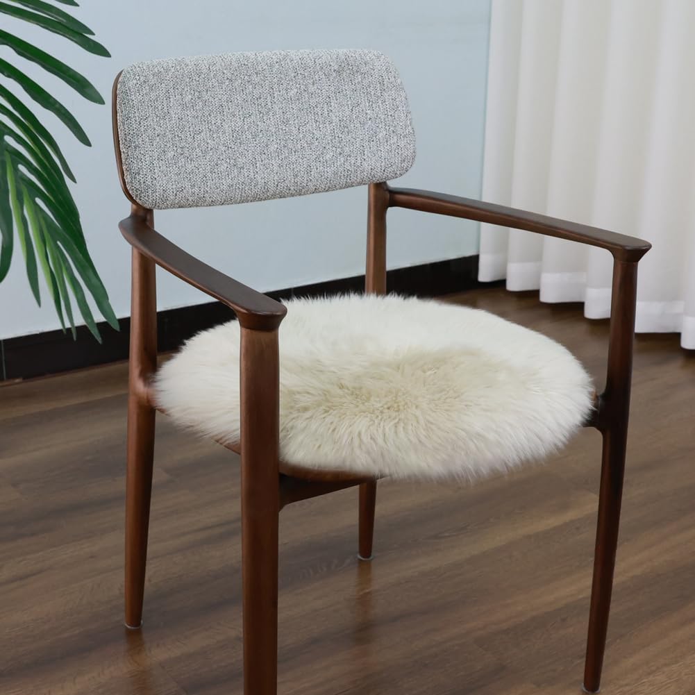 IRIWOOL Round Fur Sheepskin Chair Cover Seat Cushion Pad Super Soft Area Rugs for Living Bedroom Sofa (Gray Tip, Round 16.5" (Pack of 1))