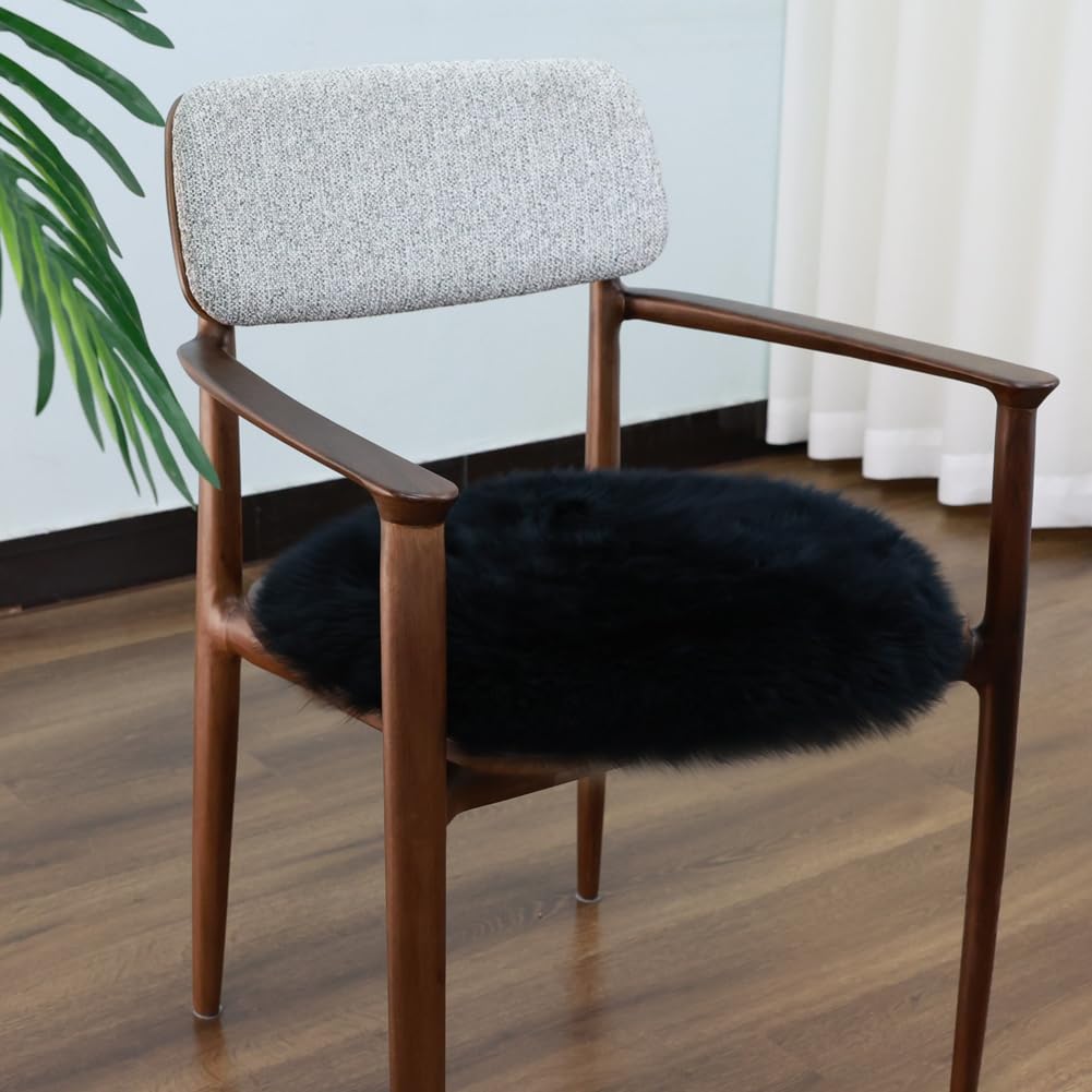 IRIWOOL Round Fur Sheepskin Chair Cover Seat Cushion Pad Super Soft Area Rugs for Living Bedroom Sofa (Gray Tip, Round 16.5" (Pack of 1))