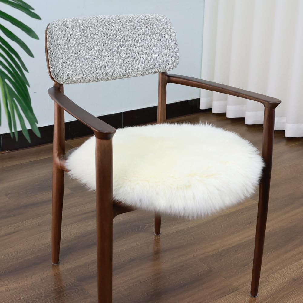 IRIWOOL Round Fur Sheepskin Chair Cover Seat Cushion Pad Super Soft Area Rugs for Living Bedroom Sofa (Gray Tip, Round 16.5" (Pack of 1))
