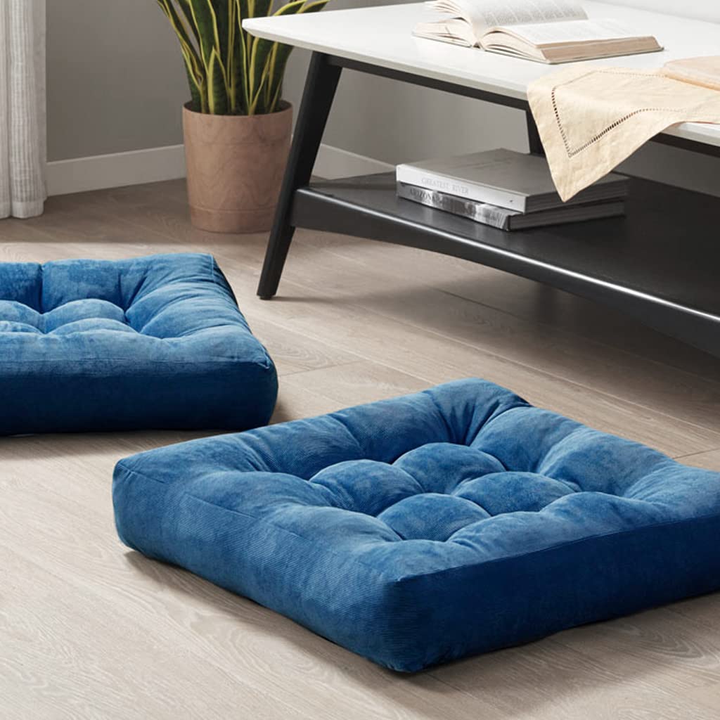 Degrees of Comfort Floor Cushion Pillow, Round Large Pillows Seating for Adults, Tufted Corduroy Floor Cushions for Living Room Tatami, Navy Blue, 22 Inch Single, 1 Count (Pack of 1)