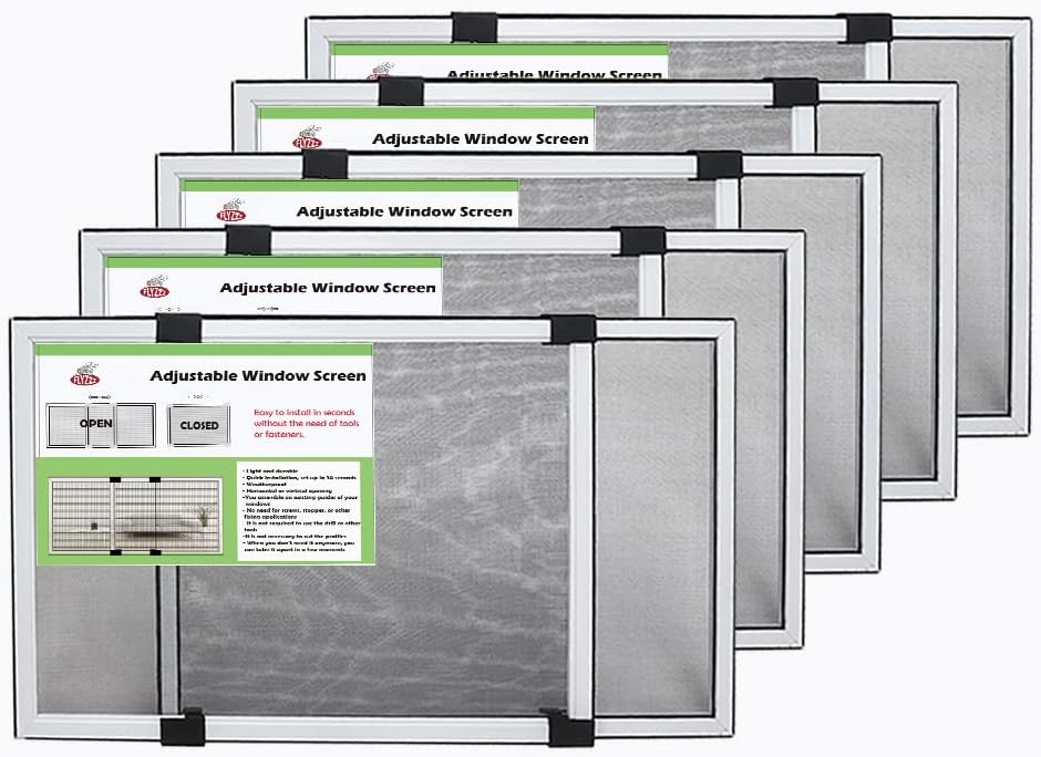 FLYZZZ Expandable Window Screen Large Adjustable Window Screens 19.8''H X 28-52‘’W 5 Pack Replacement Window Screen for Window