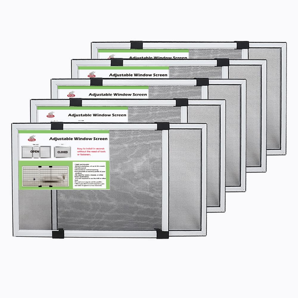 FLYZZZ Expandable Window Screen Large Adjustable Window Screens 19.8''H X 28-52‘’W 5 Pack Replacement Window Screen for Window