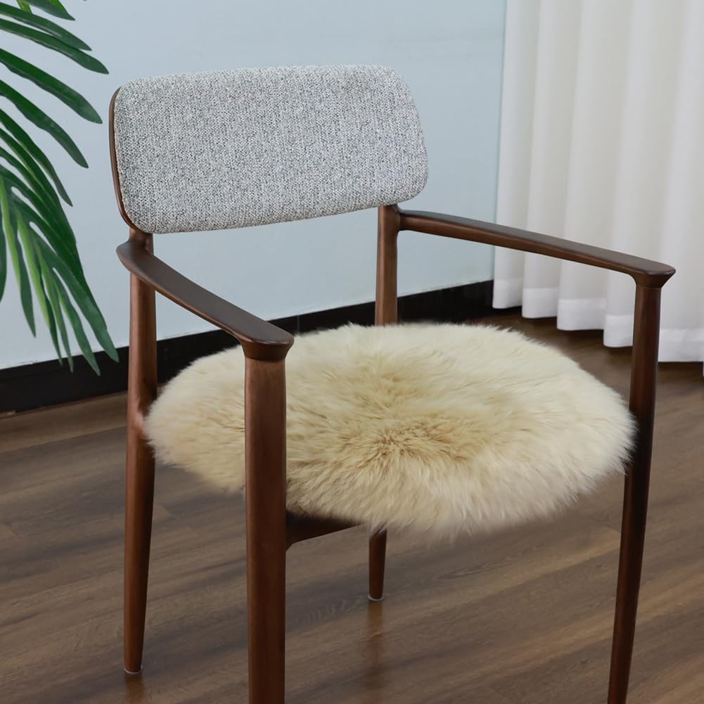 IRIWOOL Round Fur Sheepskin Chair Cover Seat Cushion Pad Super Soft Area Rugs for Living Bedroom Sofa (Gray Tip, Round 16.5" (Pack of 1))