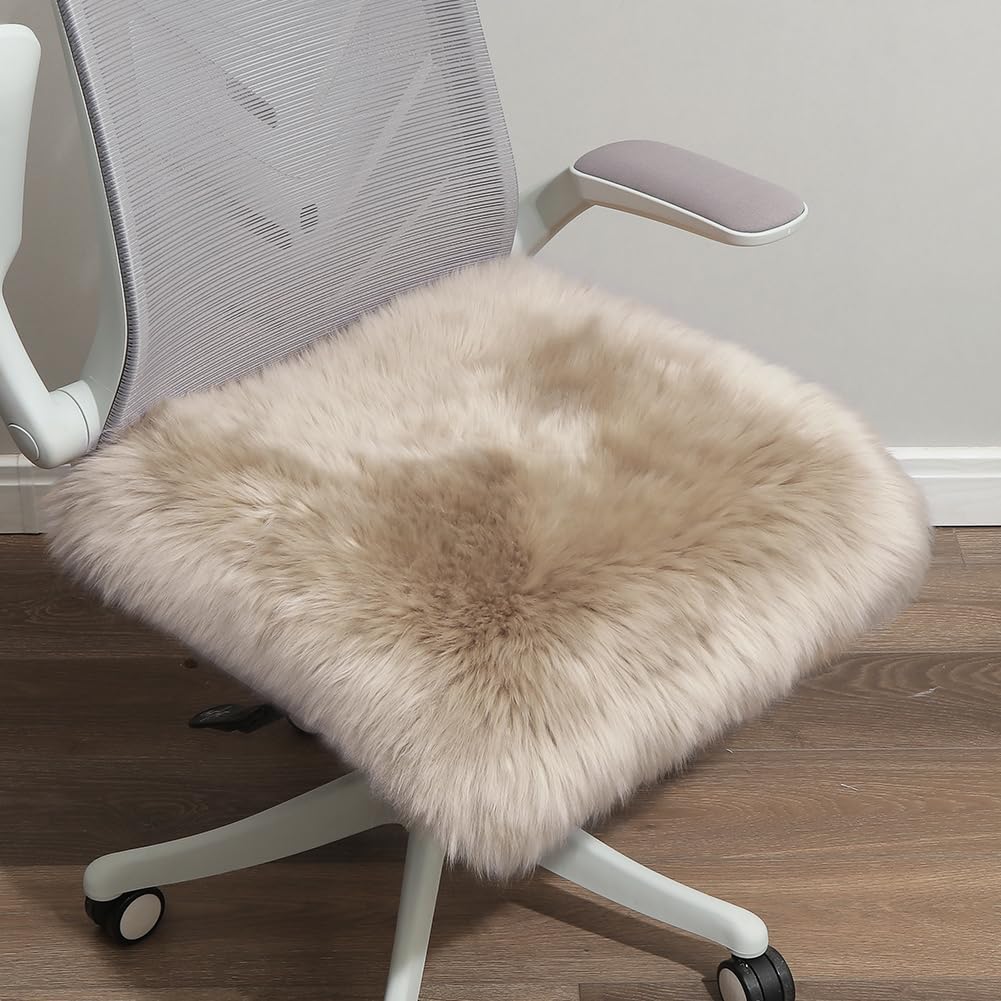 LLB Sheepskin Chair Pads - Office & Dining Room Chair Cushion - Tan, 16.5" Round (Pack of 1)