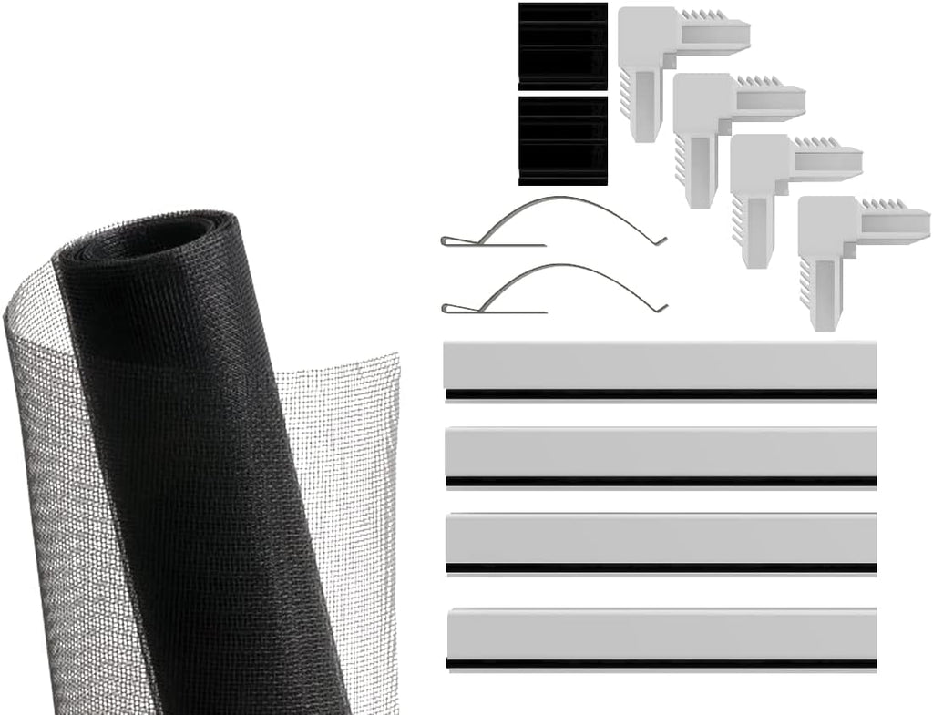 Window Screen Replacement Kit, 36", 48" and 60" Window Frames, White or Bronze, with Screen Mesh Roll. Easy Installation!