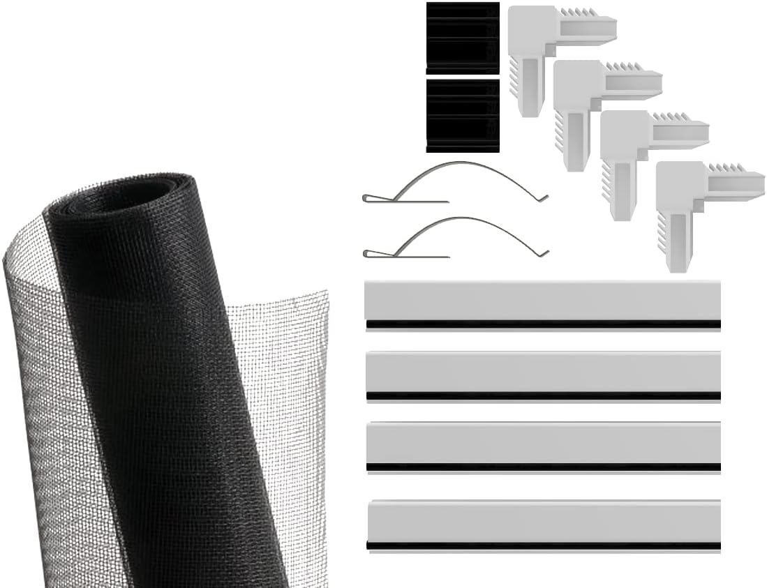 Window Screen Replacement Kit, 36", 48" and 60" Window Frames, White or Bronze, with Screen Mesh Roll. Easy Installation!