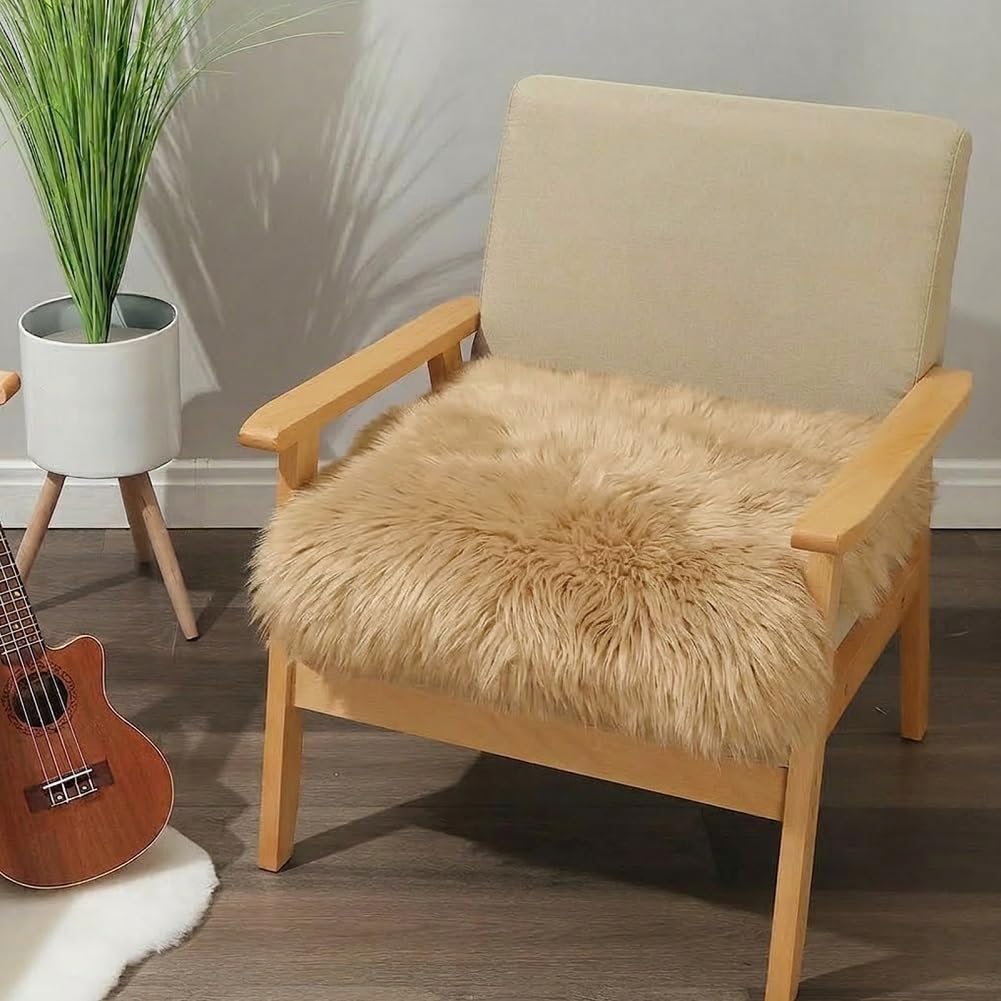 IRIWOOL Round Fur Sheepskin Chair Cover Seat Cushion Pad Super Soft Area Rugs for Living Bedroom Sofa (Gray Tip, Round 16.5" (Pack of 1))