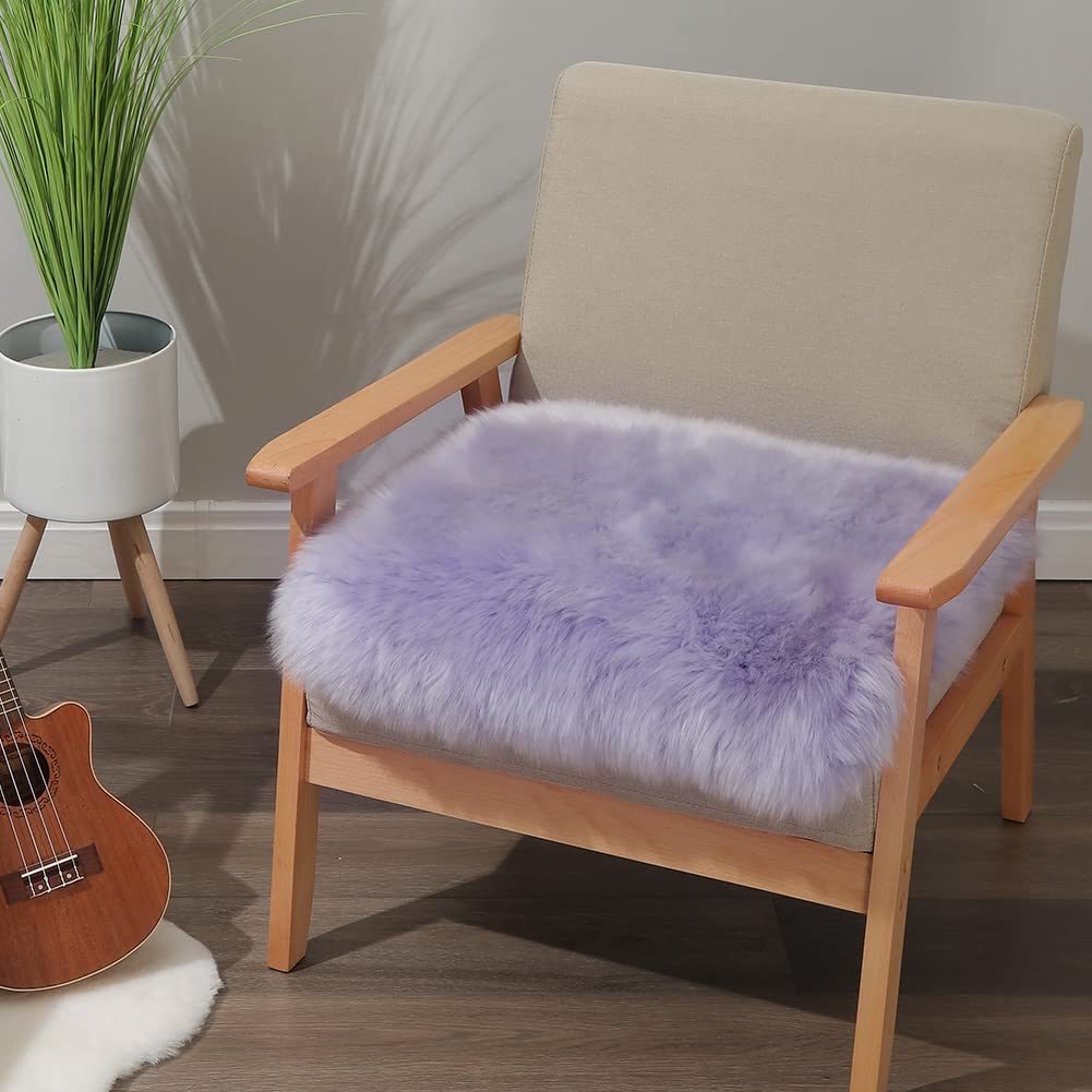 IRIWOOL Round Fur Sheepskin Chair Cover Seat Cushion Pad Super Soft Area Rugs for Living Bedroom Sofa (Gray Tip, Round 16.5" (Pack of 1))