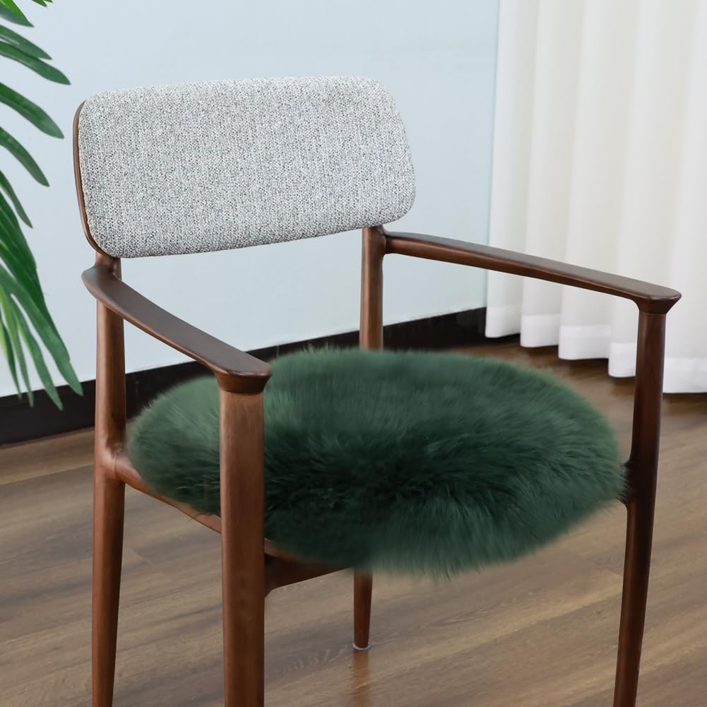 IRIWOOL Round Fur Sheepskin Chair Cover Seat Cushion Pad Super Soft Area Rugs for Living Bedroom Sofa (Gray Tip, Round 16.5" (Pack of 1))