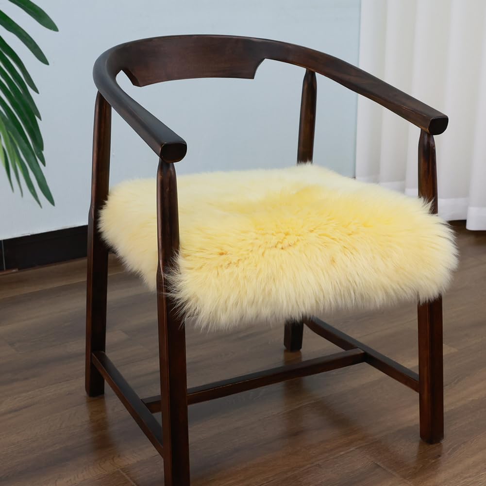 IRIWOOL Round Fur Sheepskin Chair Cover Seat Cushion Pad Super Soft Area Rugs for Living Bedroom Sofa (Gray Tip, Round 16.5" (Pack of 1))
