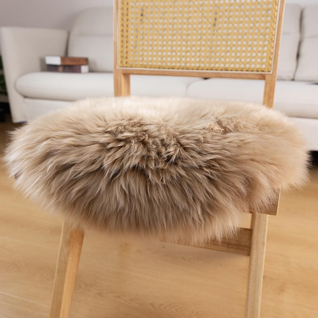 LLB Sheepskin Chair Pads - Office & Dining Room Chair Cushion - Tan, 16.5" Round (Pack of 1)
