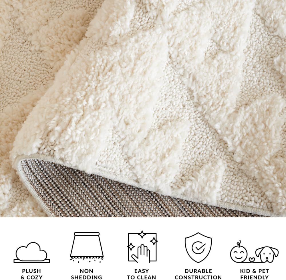 SAFAVIEH Moroccan Tassel Shag Collection Area Rug - 5'3" x 7'6", Ivory, Non-Shedding & Easy to Clean, Plush High-Low Texture, Ideal for Living Room, Bedroom, Dining Space (MTS688C)