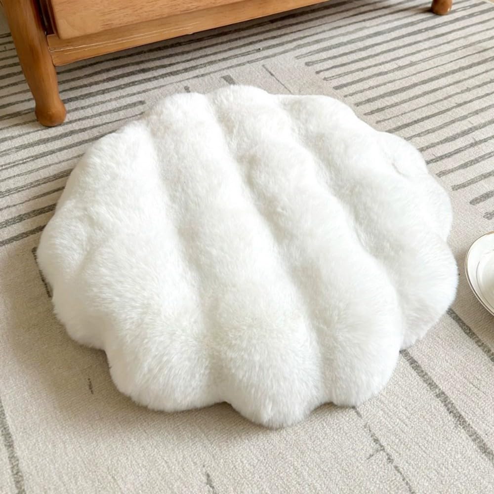 Round Chair Cushions Plush Chair Pads Memory Foam Seat Cushion Bubble Rabbit Fluff Seat Pad for Home Office Kitchen Dining Chairs (Khaki, 18 inch)