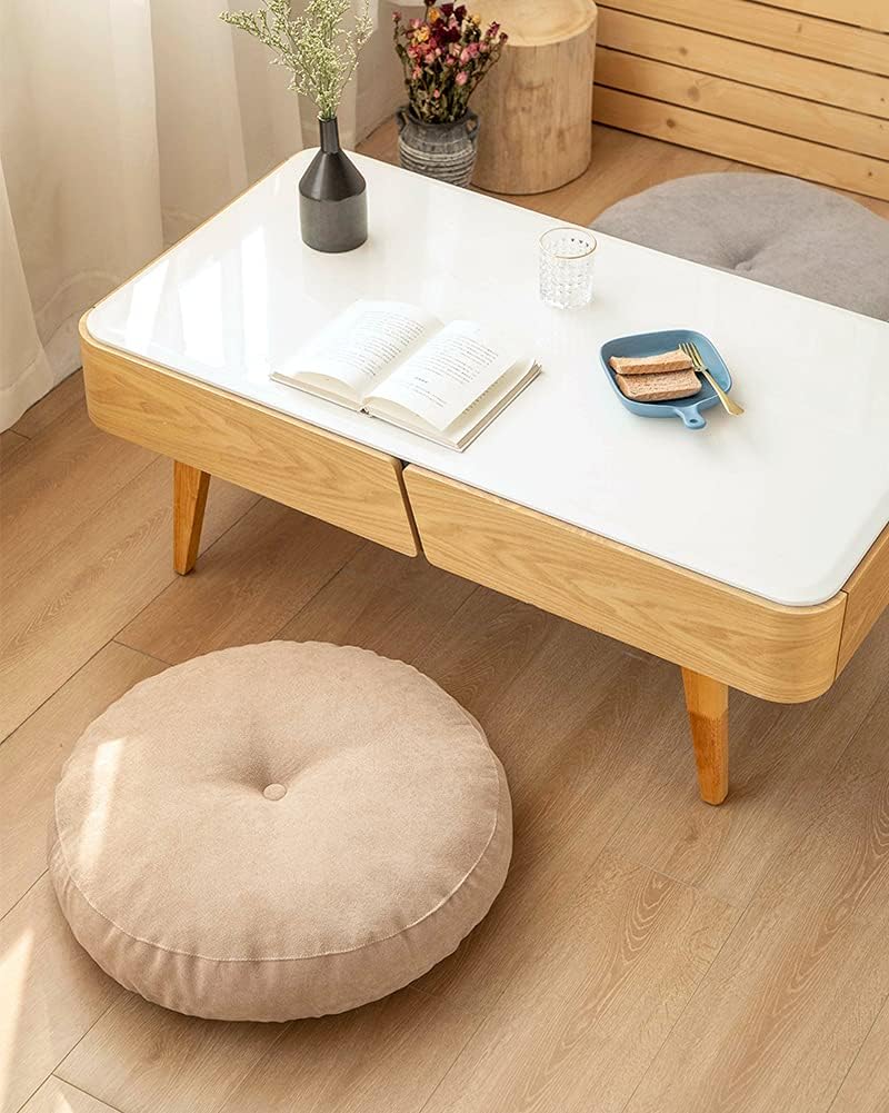 vctops Round Solid Floor Pillow Soft Thick Seat Cushion Cozy Seat Pad Pads for Bedroom Living Room Office Chair Sofa (Light Khaki, Diameter 22")