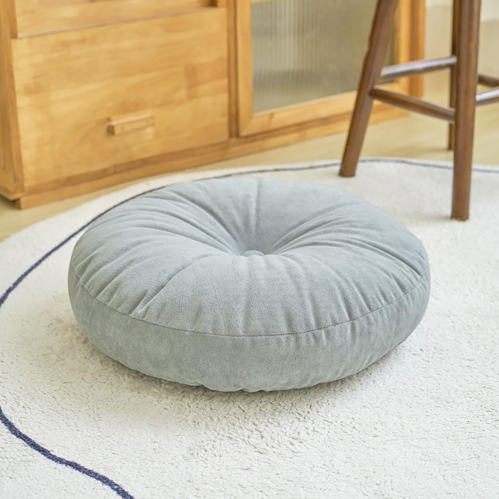 Round Floor Pillow for Adults, Meditation Floor Cushions Chenille Fabric Seat Pads Pillows Cushion for Living Room Balcony Tatami Yoga (Off-White, Diameter:18in)