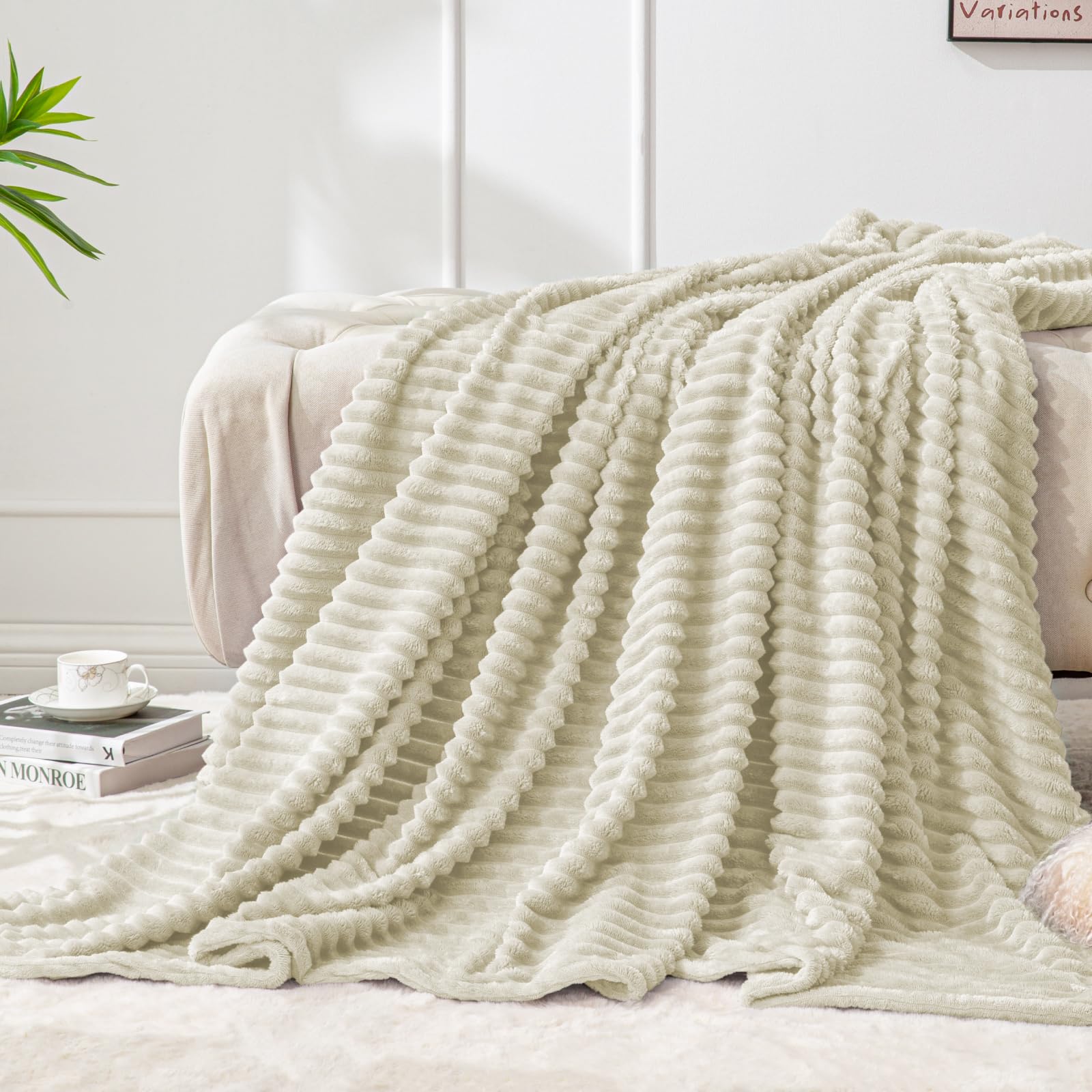 BEDELITE Fleece Throw Blanket for Couch – 3D Ribbed Jacquard Soft and Warm Decorative Fuzzy Blanket – Cozy, Fluffy, Plush Lightweight Pink Throw Blankets for Bed, Sofa, 50x60 inches