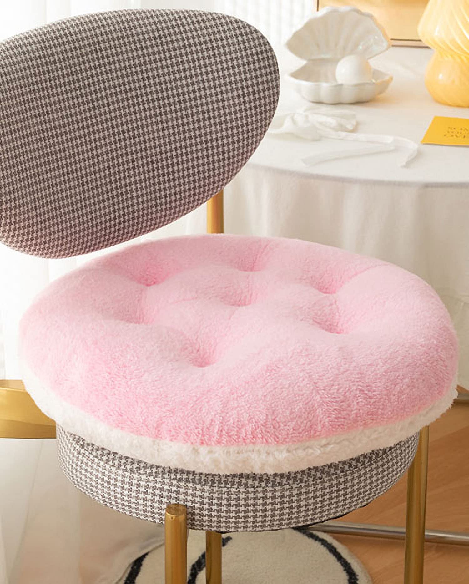 Comfortable Square and Round Artificial Lambswool Chair Pads,Soft Fluffy Chair Seat Cushion Plush Cushions Seat Pad for Home Office Meditation (14 inch(35cm), Round-Off-White)