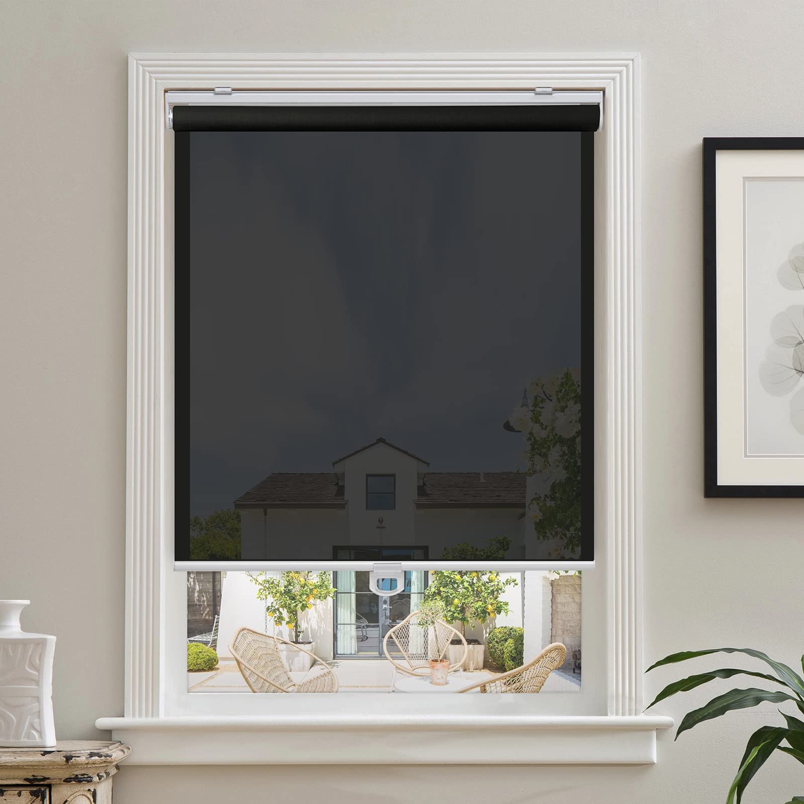 White Solar Roller Blinds 46"×72", Cordless Light Filtering Shades for Home & Office