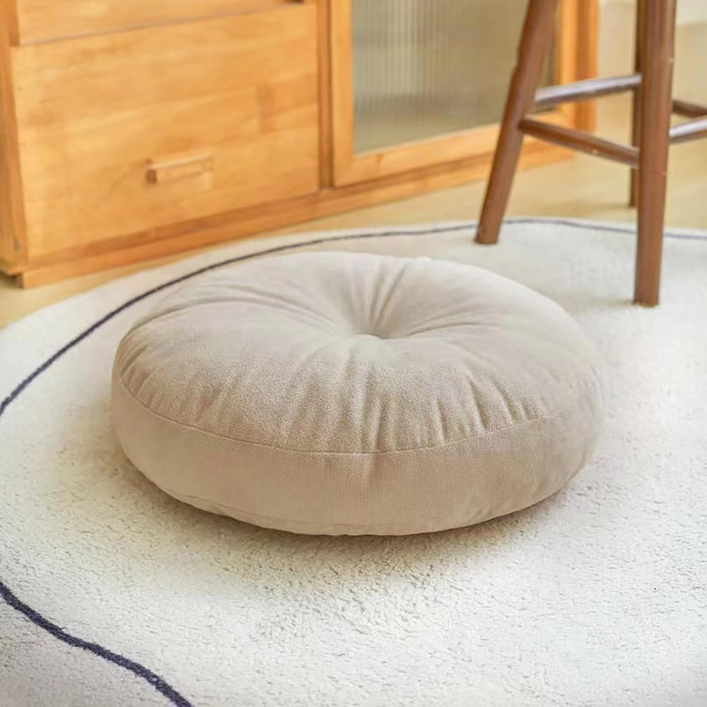 Round Floor Pillow for Adults, Meditation Floor Cushions Chenille Fabric Seat Pads Pillows Cushion for Living Room Balcony Tatami Yoga (Off-White, Diameter:18in)