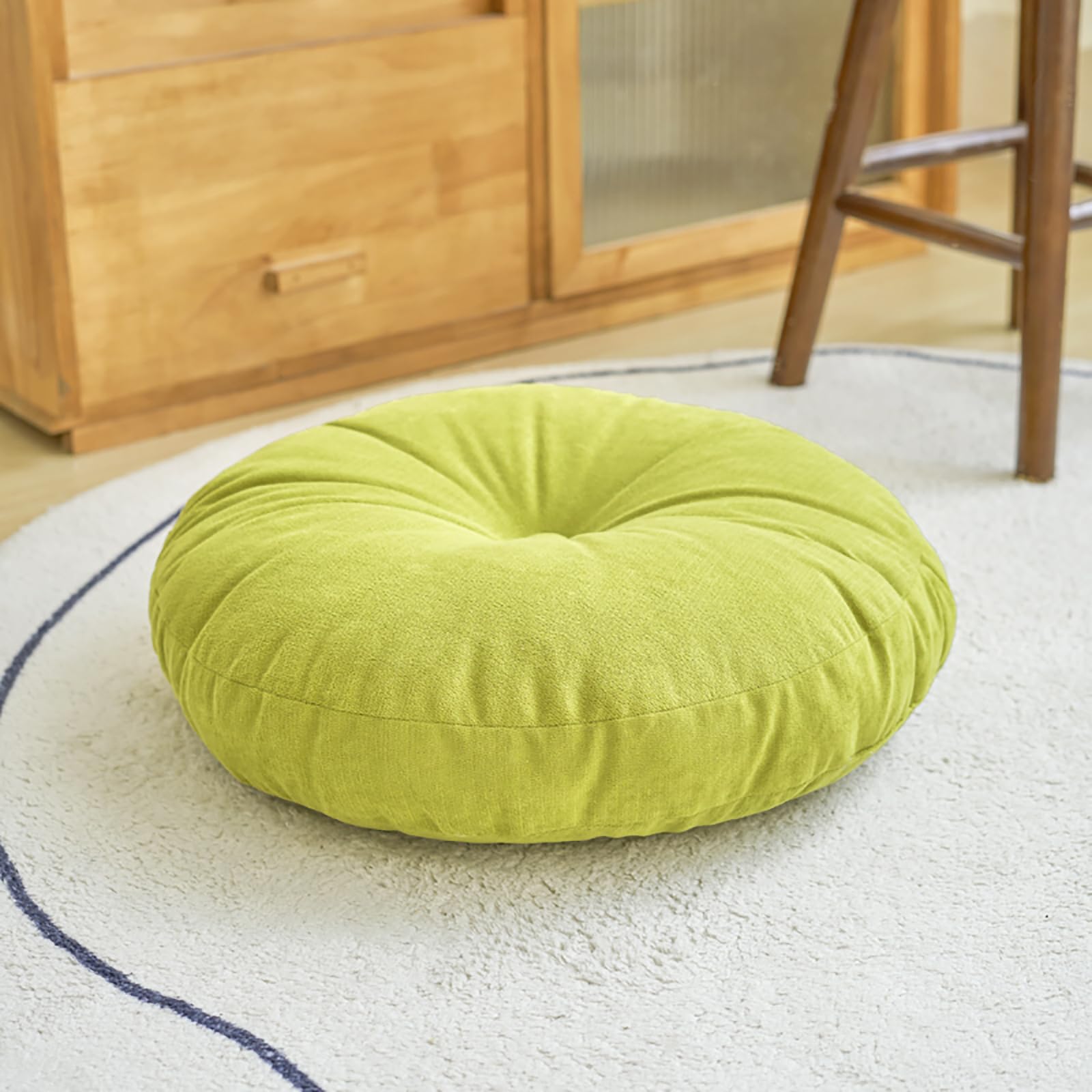 Round Floor Pillow for Adults, Meditation Floor Cushions Chenille Fabric Seat Pads Pillows Cushion for Living Room Balcony Tatami Yoga (Off-White, Diameter:18in)