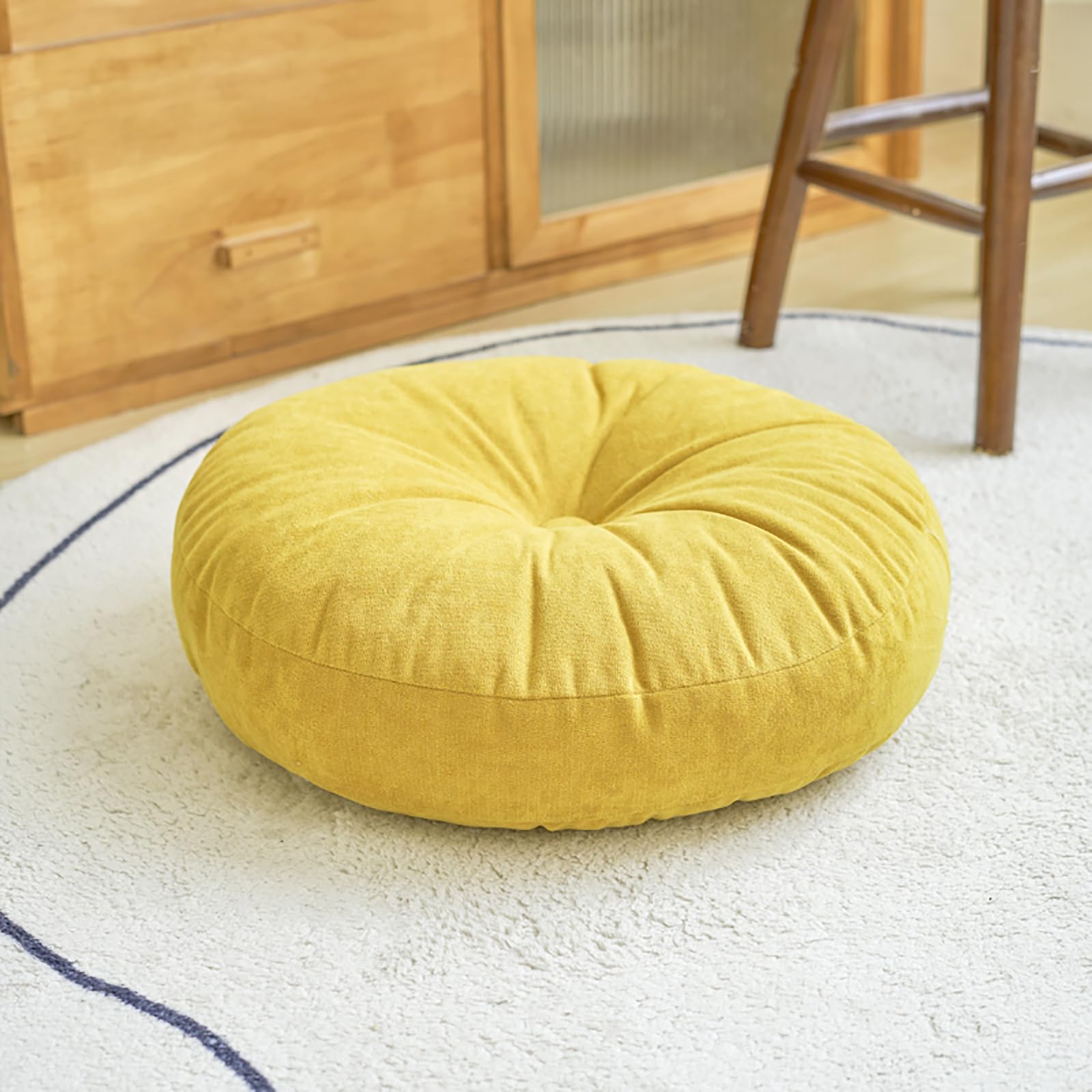 Round Floor Pillow for Adults, Meditation Floor Cushions Chenille Fabric Seat Pads Pillows Cushion for Living Room Balcony Tatami Yoga (Off-White, Diameter:18in)