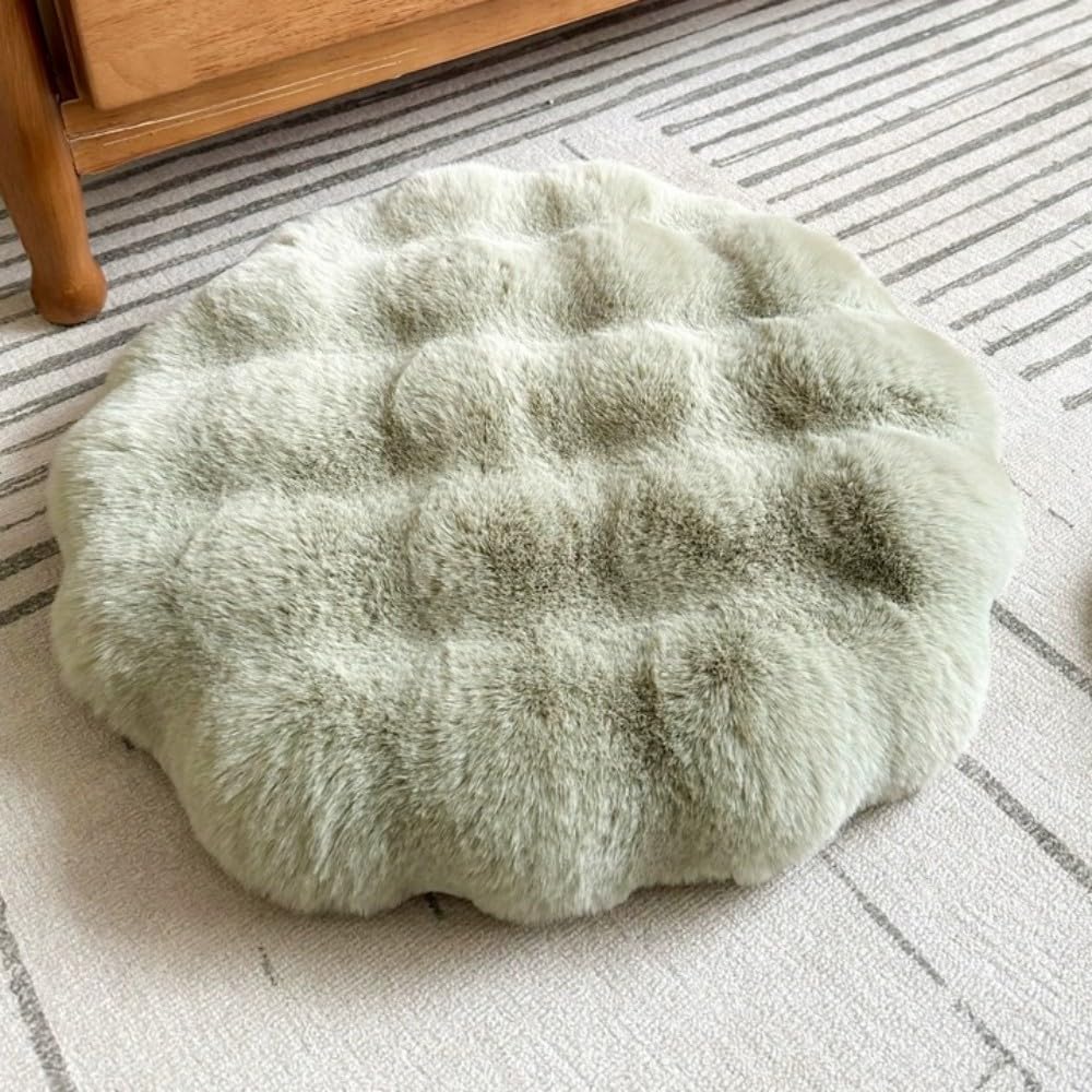 Round Chair Cushions Plush Chair Pads Memory Foam Seat Cushion Bubble Rabbit Fluff Seat Pad for Home Office Kitchen Dining Chairs (Khaki, 18 inch)
