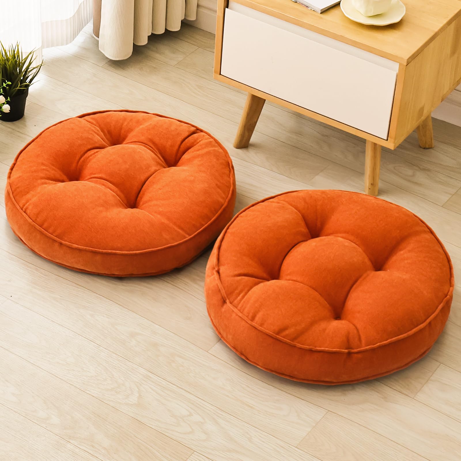 Beige Round Floor Cushions 22", Set of 2 Memory Foam Meditation Pillows