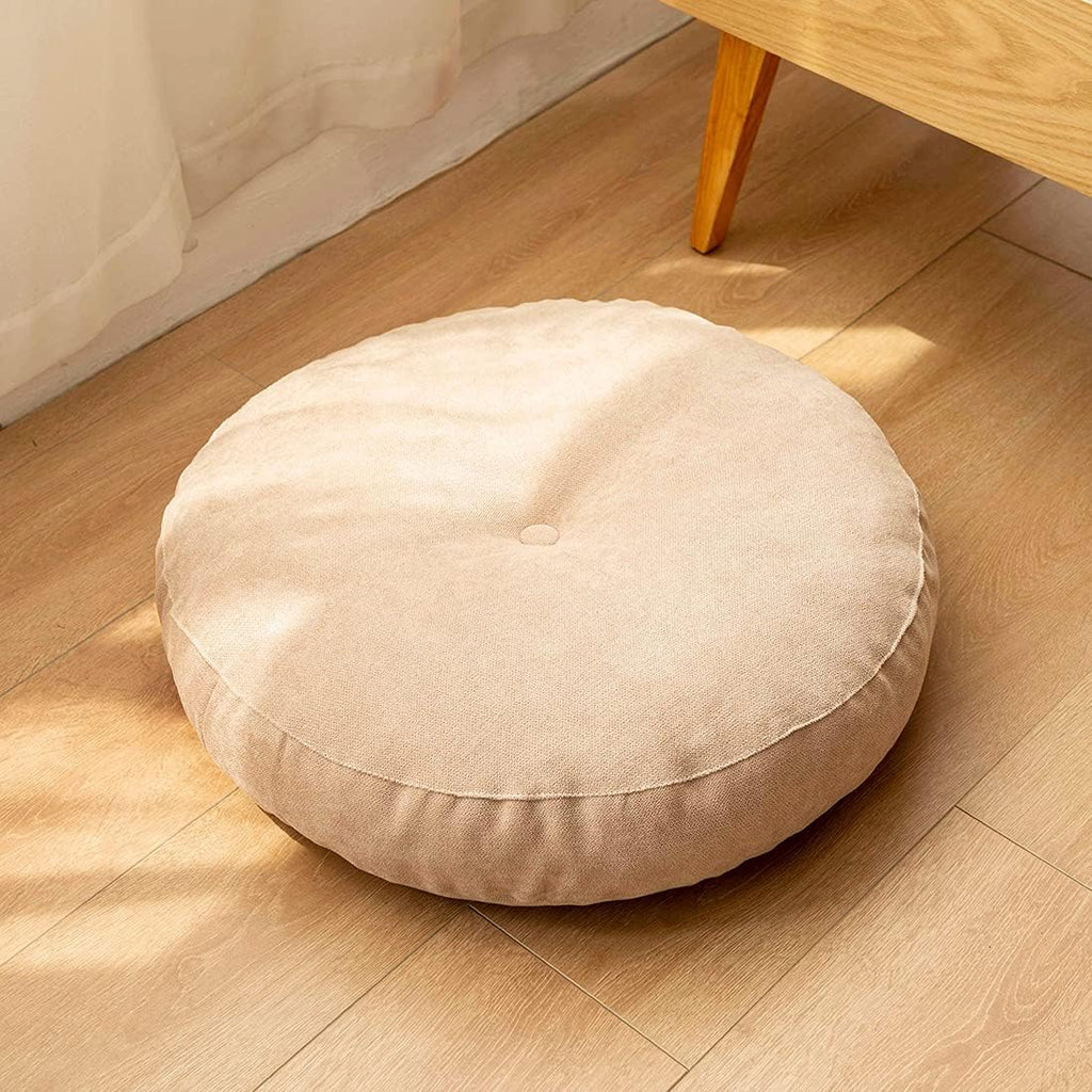vctops Round Solid Floor Pillow Soft Thick Seat Cushion Cozy Seat Pad Pads for Bedroom Living Room Office Chair Sofa (Light Khaki, Diameter 22")