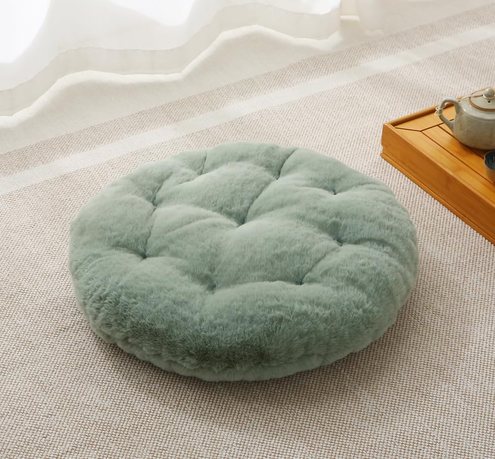 Large Floor Pillow Meditation Cushion Round Floor Cushions for Adults,Luxury Faux Fur Thick Floor Pillows for Sitting Put in Living Room Balcony Outdoor Tatami（Grey）