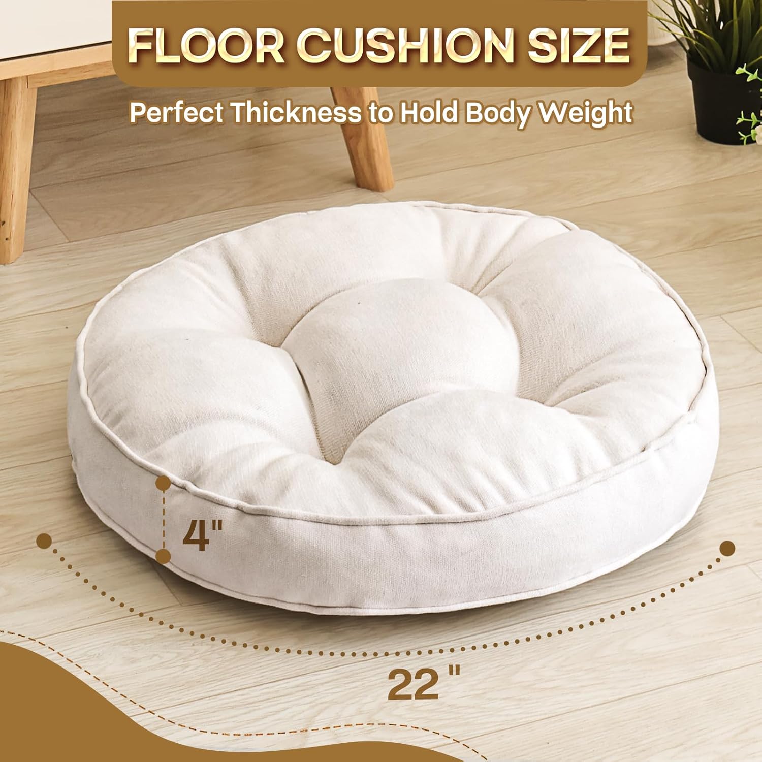 Beige Round Floor Cushions 22", Set of 2 Memory Foam Meditation Pillows