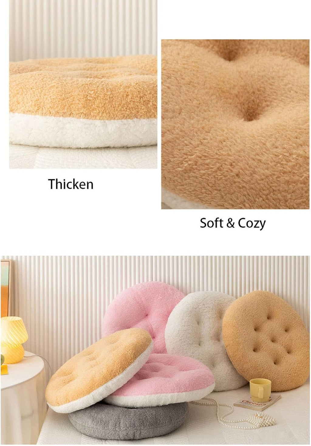 IXITON Thickened Plush seat Cushion,Lamb Fleece pad Warm Pillow Chair Stool heightened for Yoga Office Home Cafe Chair Meditation (Round White, 14 * 14 inch(35 * 35cm))