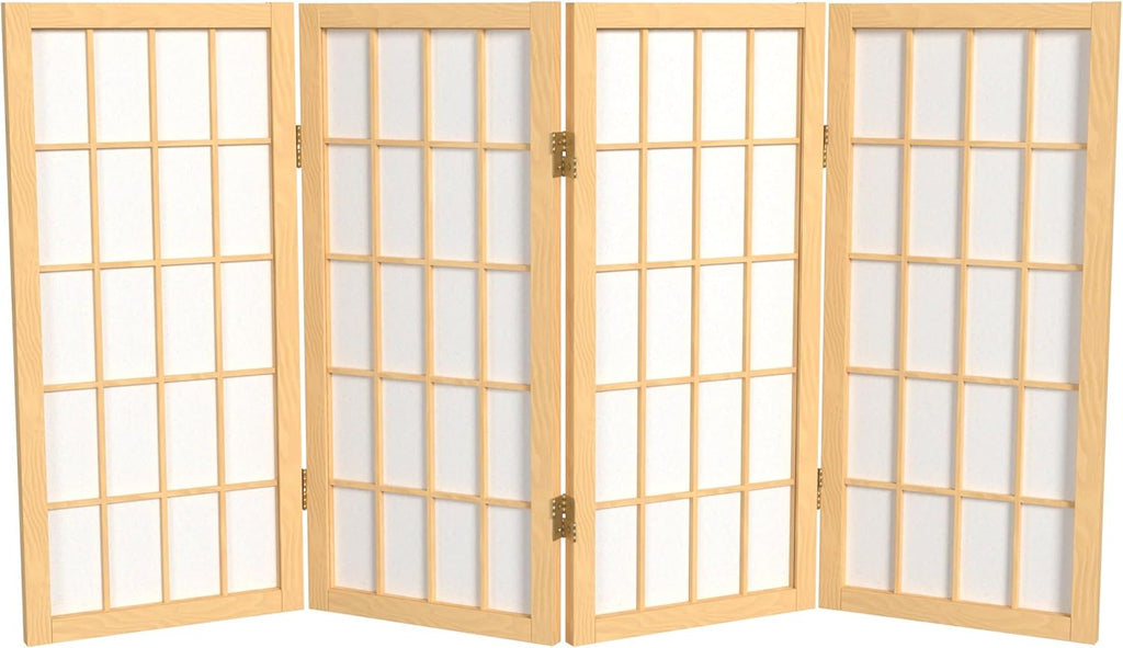 2 ft. Short Desktop Window Pane Shoji Screen - Natural - 4 Panels