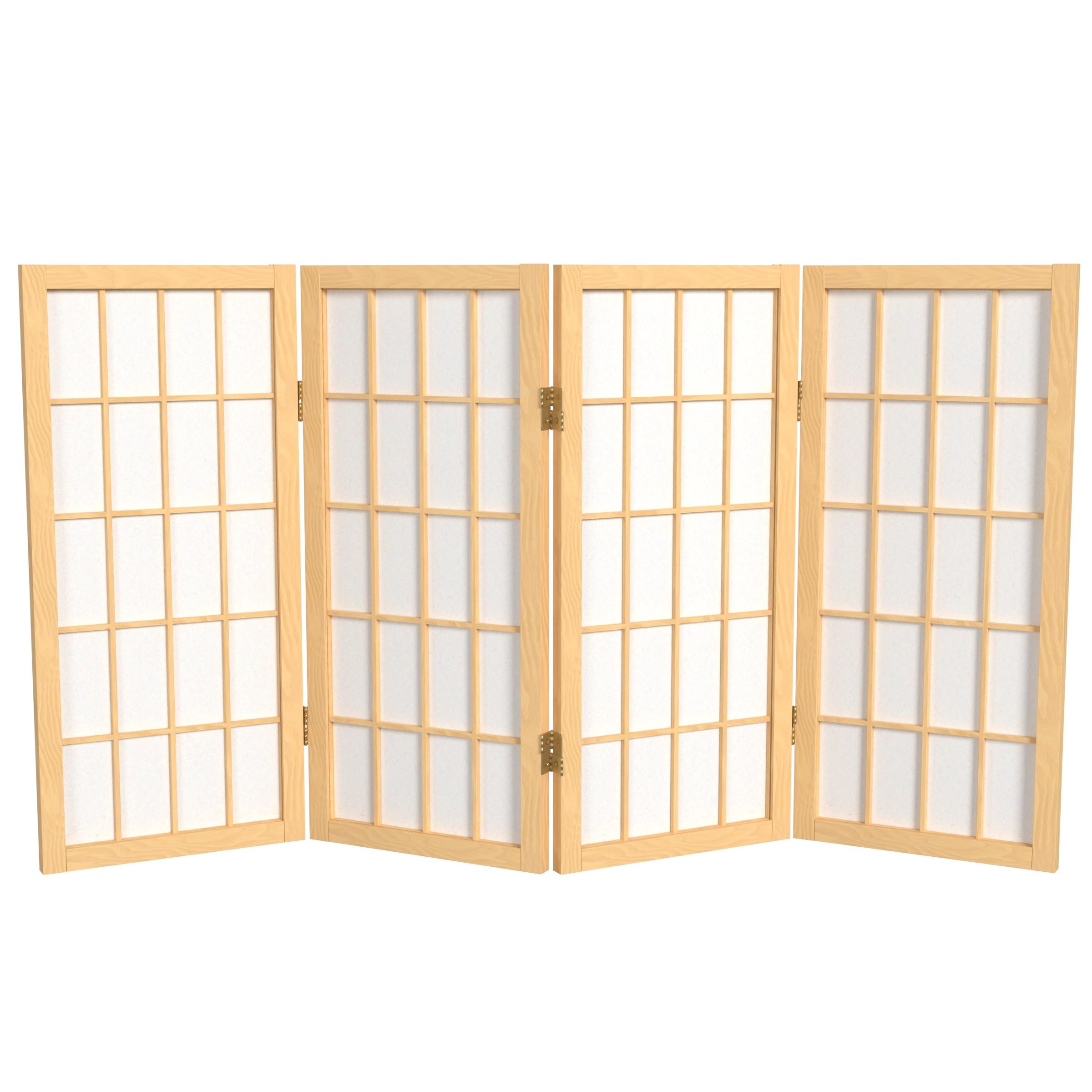 2 ft. Short Desktop Window Pane Shoji Screen - Natural - 4 Panels