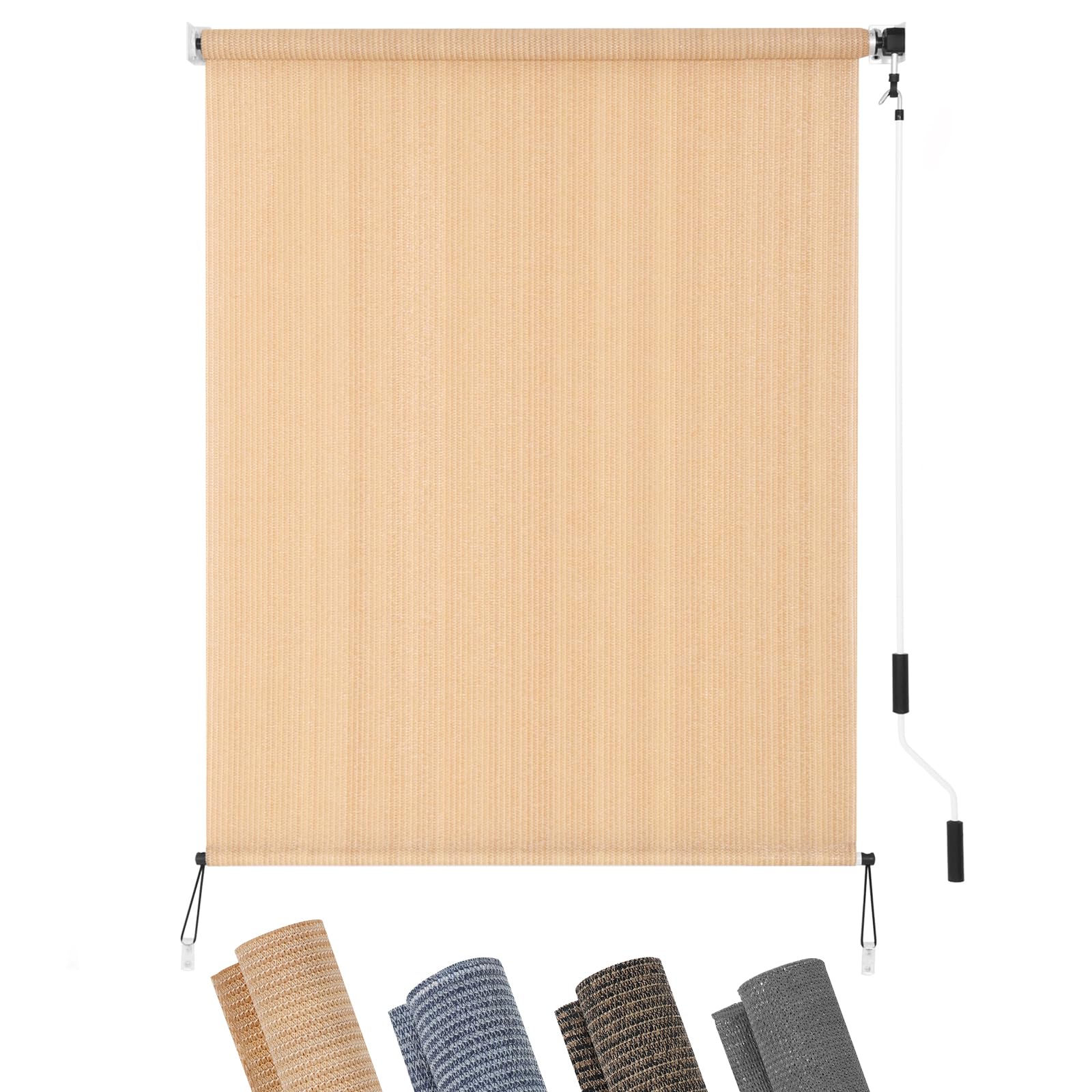 KELIXU Patio Shades Roll Up Outdoor Blind, 8' W x 6' H Cordless Sun Shade Privacy Screen with 90% UV Protection Exterior Roller Shade Cloth for Porch Pergola Backyard Windows Balcony, Walnut