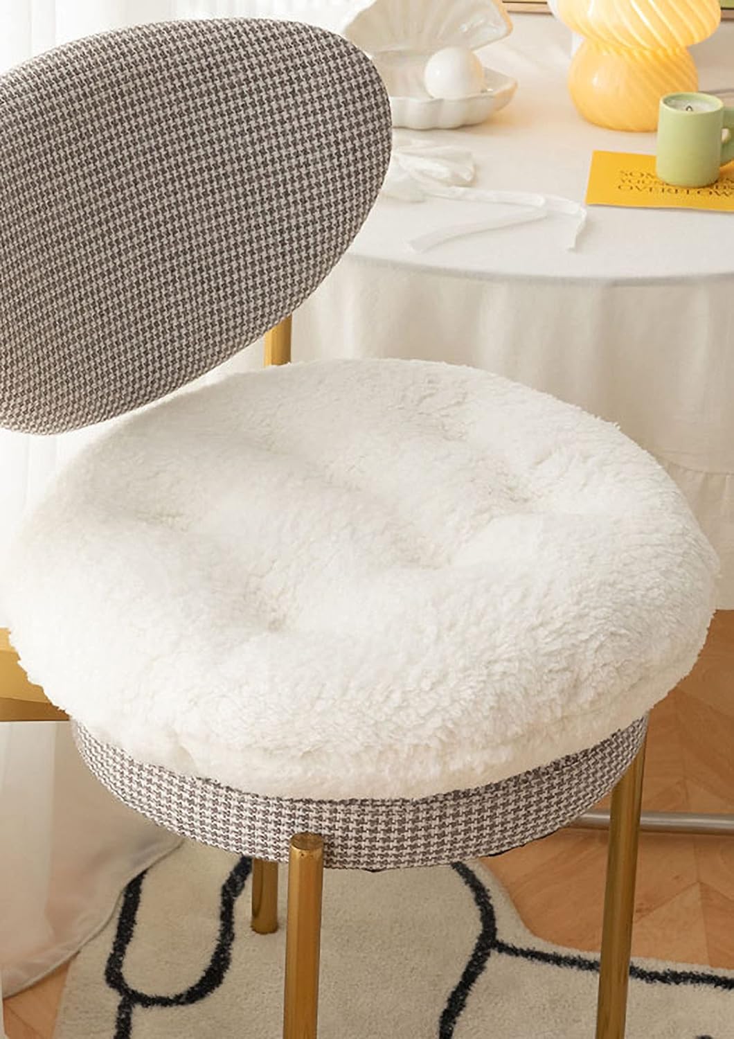 Comfortable Square and Round Artificial Lambswool Chair Pads,Soft Fluffy Chair Seat Cushion Plush Cushions Seat Pad for Home Office Meditation (14 inch(35cm), Round-Off-White)