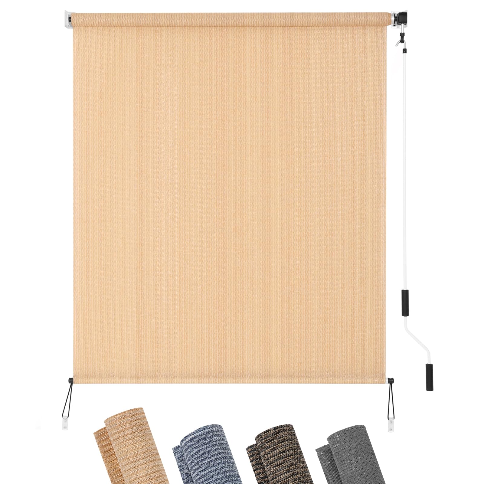 KELIXU Patio Shades Roll Up Outdoor Blind, 8' W x 6' H Cordless Sun Shade Privacy Screen with 90% UV Protection Exterior Roller Shade Cloth for Porch Pergola Backyard Windows Balcony, Walnut
