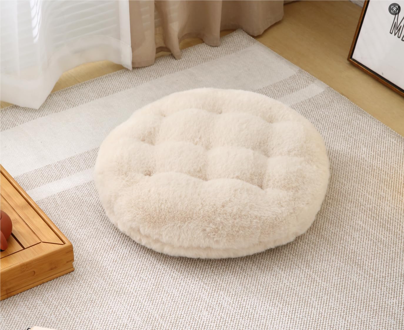 Large Floor Pillow Meditation Cushion Round Floor Cushions for Adults,Luxury Faux Fur Thick Floor Pillows for Sitting Put in Living Room Balcony Outdoor Tatami（Grey）