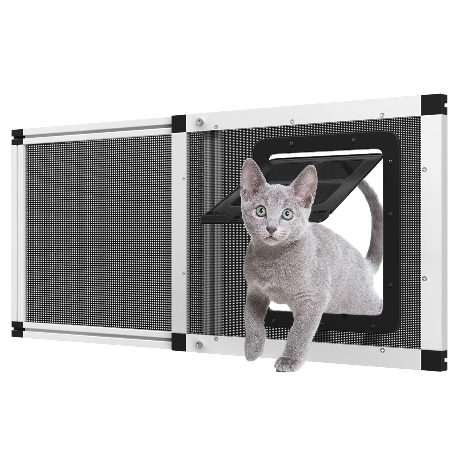 Adjustable Window Screen for Cats, Expandable Pet Screen Door, |Stainless Steel Mesh + Aluminum Frame| Cat Door for Window Insert, Replacement Window Screens with Frame,(15" H x 28.5" - 32" W)