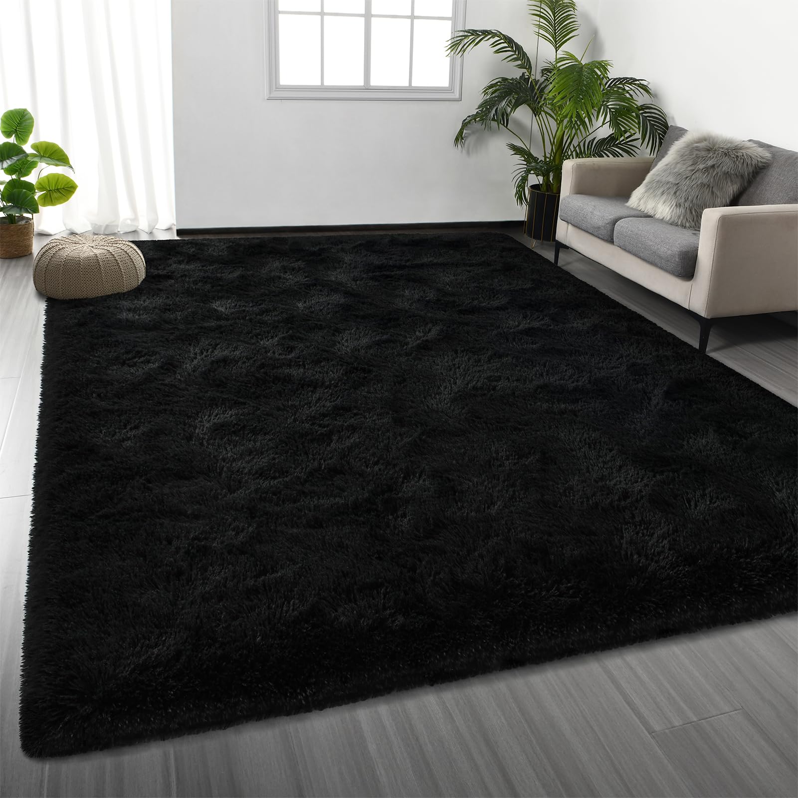 Deerhoo Large Shag Area Rugs 6 x 9, Tie-Dyed Plush Fuzzy Rug for Living Room, Ultra Soft Fluffy Furry Rugs for Bedroom, Indoor Carpet Nursery Rugs for Kids Room Home Decor, Light Grey