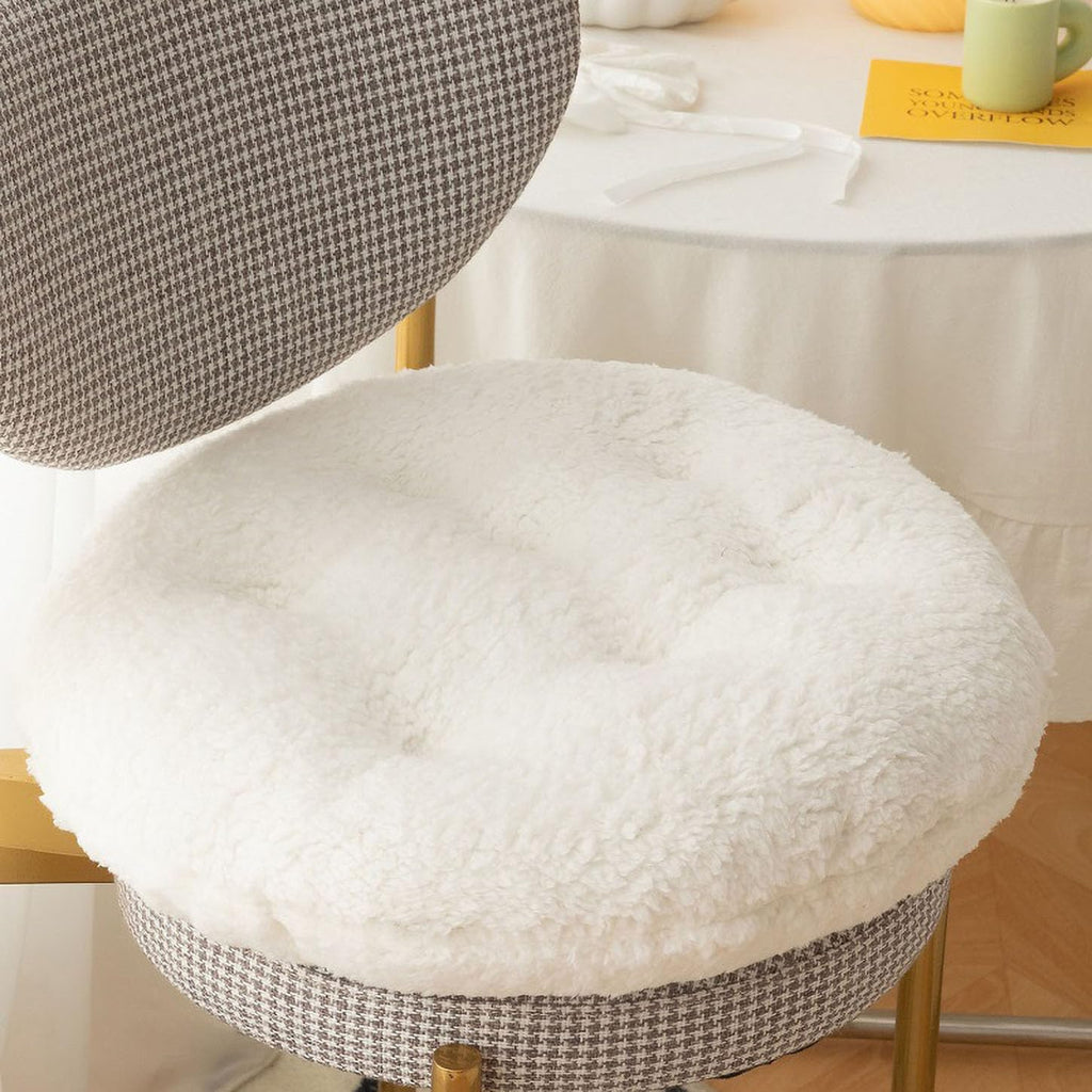 IXITON Thickened Plush seat Cushion,Lamb Fleece pad Warm Pillow Chair Stool heightened for Yoga Office Home Cafe Chair Meditation (Round White, 14 * 14 inch(35 * 35cm))