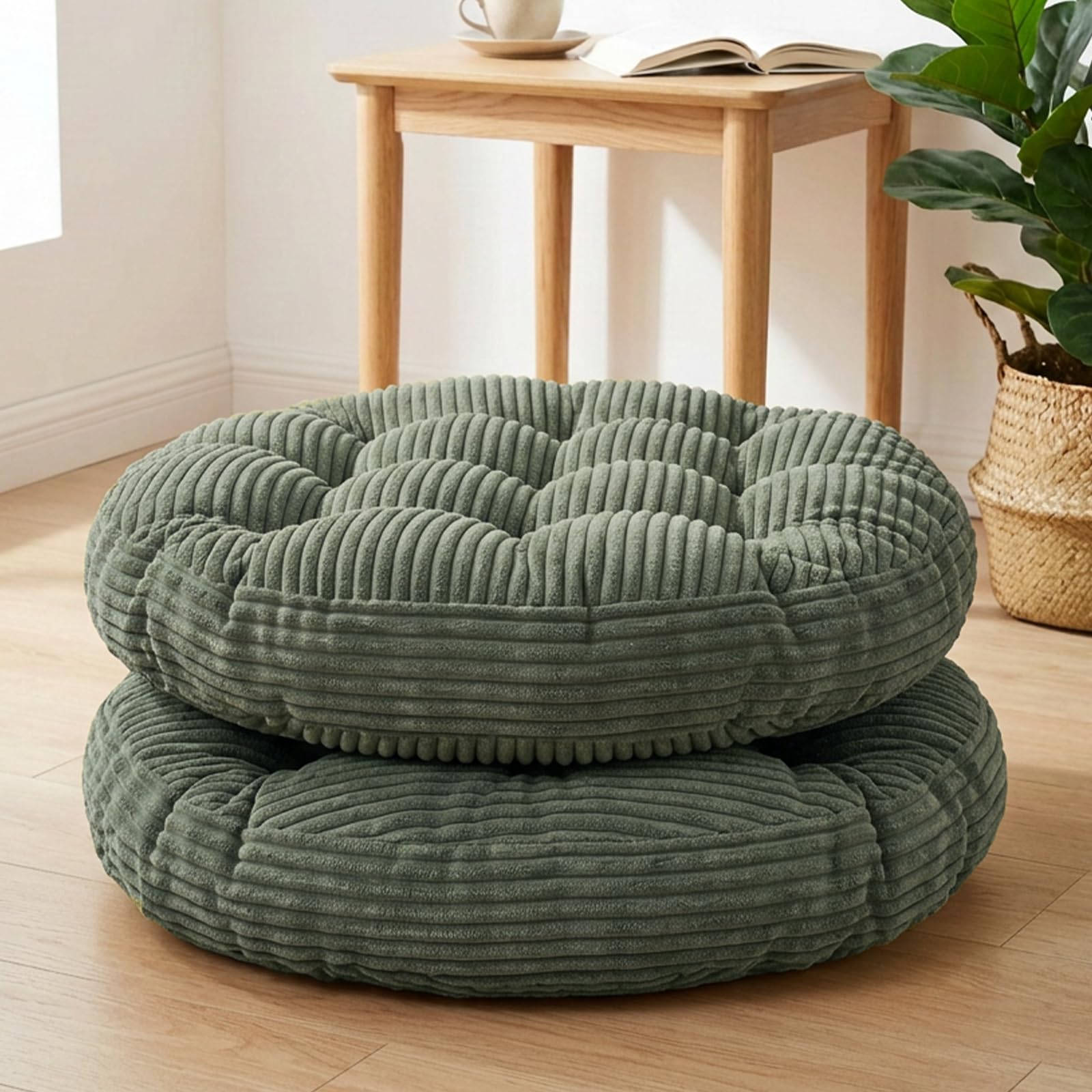 Large Floor Pillow for Adults, 22x22" Memory Foam Floor Cushion with Corduroy Cover, Round Floor Sitting Cushions for Meditation, Lounge,Seating for Yoga, Tatami Living Room (2, Round-Black)