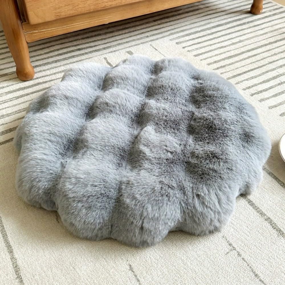 Round Chair Cushions Plush Chair Pads Memory Foam Seat Cushion Bubble Rabbit Fluff Seat Pad for Home Office Kitchen Dining Chairs (Khaki, 18 inch)