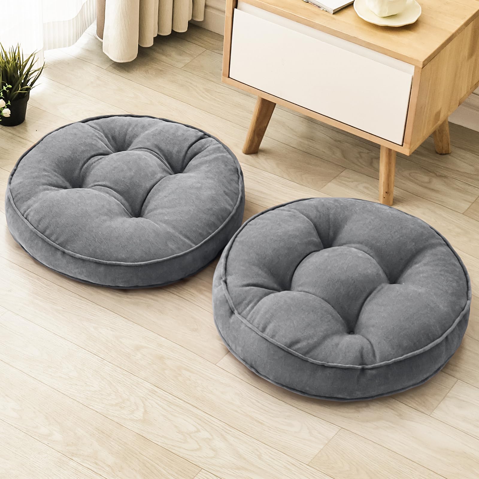 Beige Round Floor Cushions 22", Set of 2 Memory Foam Meditation Pillows