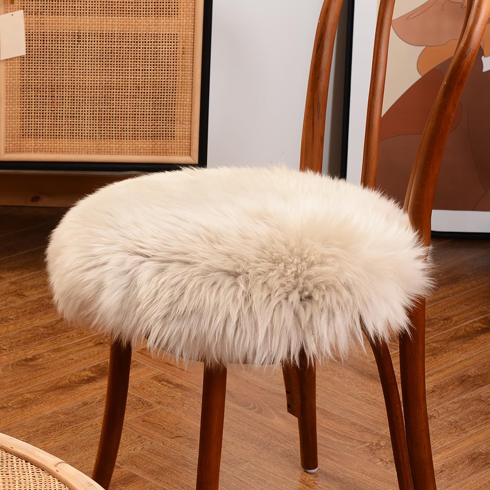 LLB Sheepskin Chair Pads - Office & Dining Room Chair Cushion - Tan, 16.5" Round (Pack of 1)